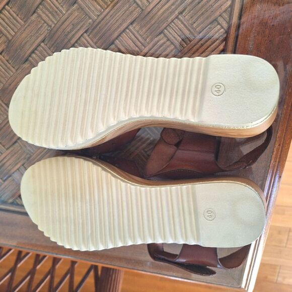 Brown Leather Wedge Heel Sandal Platform Wood Look EU 40 Milianias Comfort Shoes - Picture 5 of 16
